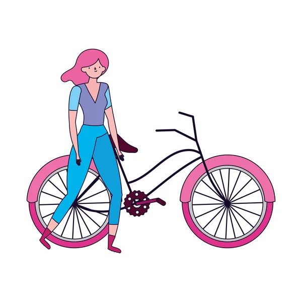 Young woman riding bike ecology concept — Wektor stockowy