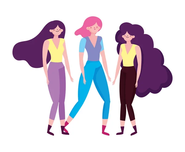 Group young women characters together — Vector de stock