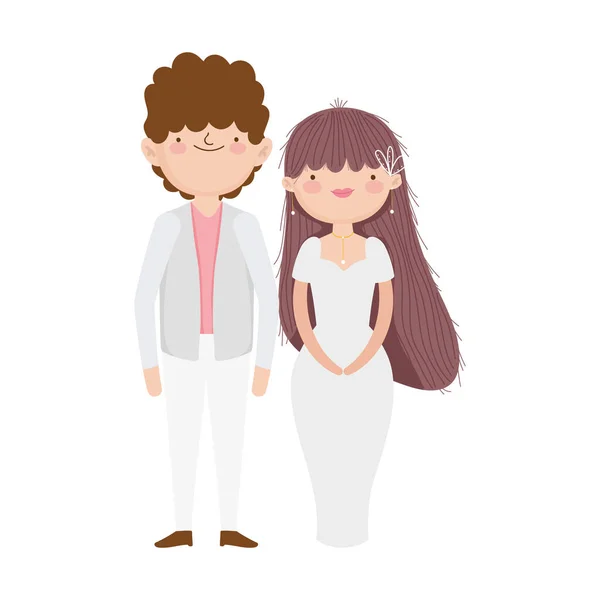 Bröllop par, brud och brudgum i eleganta kostymer tecknad — Stock vektor