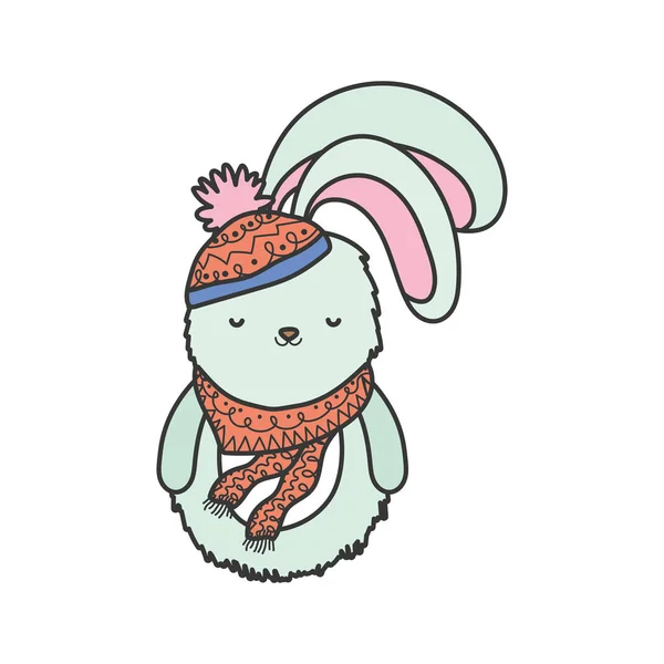 Cute rabbit with scarf and hat merry christmas — Vector de stock