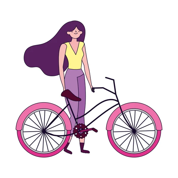 Young woman riding bike ecology concept — Vector de stock