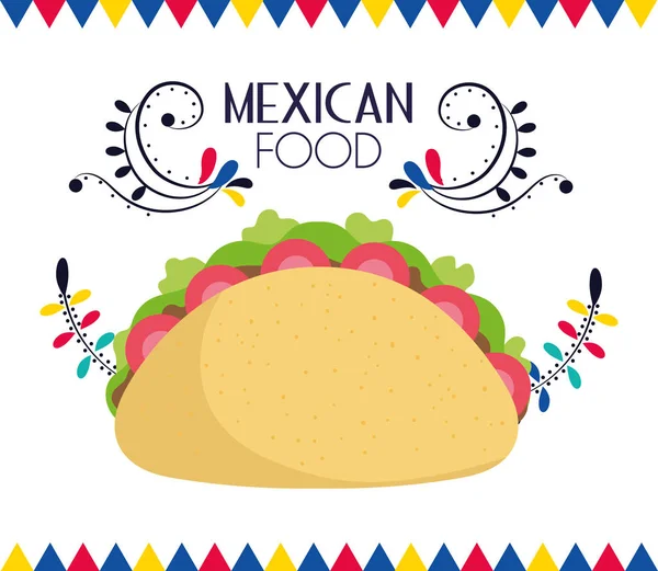 Tasty taco mexican food, traditional celebration design — Vetor de Stock
