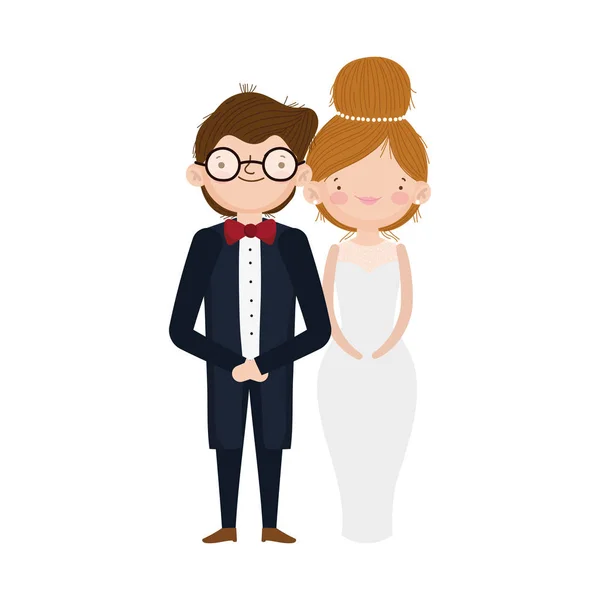 Wedding couple, bride and groom in elegant suits cartoon — Stock Vector