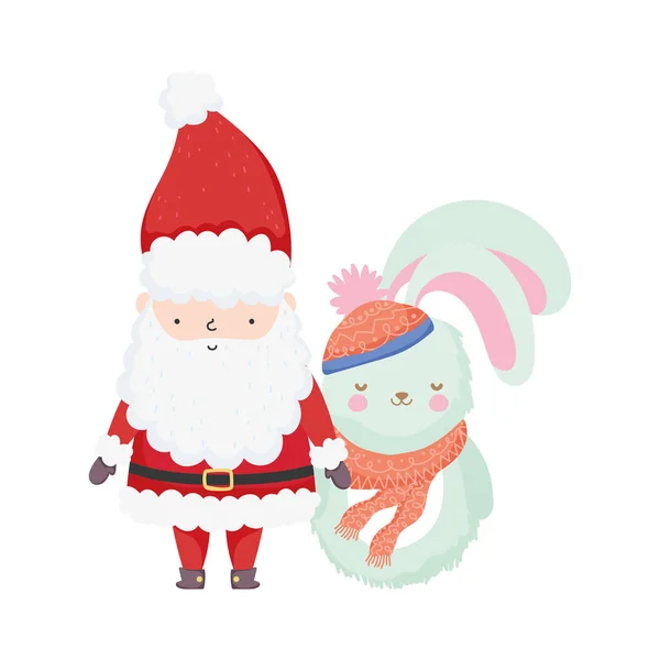 Веселого різдвяного святкування Санта і кролик з шарфом — стоковий вектор