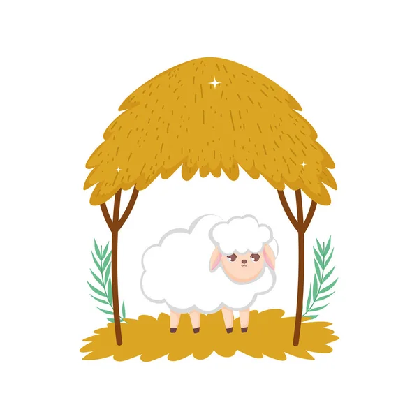 Sheep hut nature outdoor cartoon design — Vector de stock