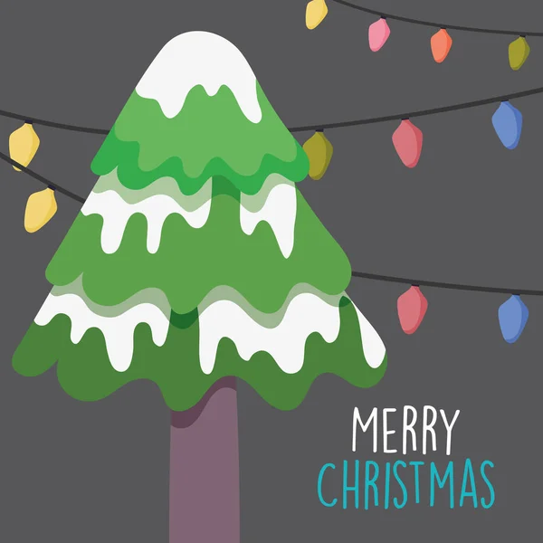 Merry christmas celebration tree with snow and lights decoration — стоковый вектор