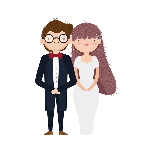 Couple marié, marié et marié en costume élégant dessin animé — Image vectorielle