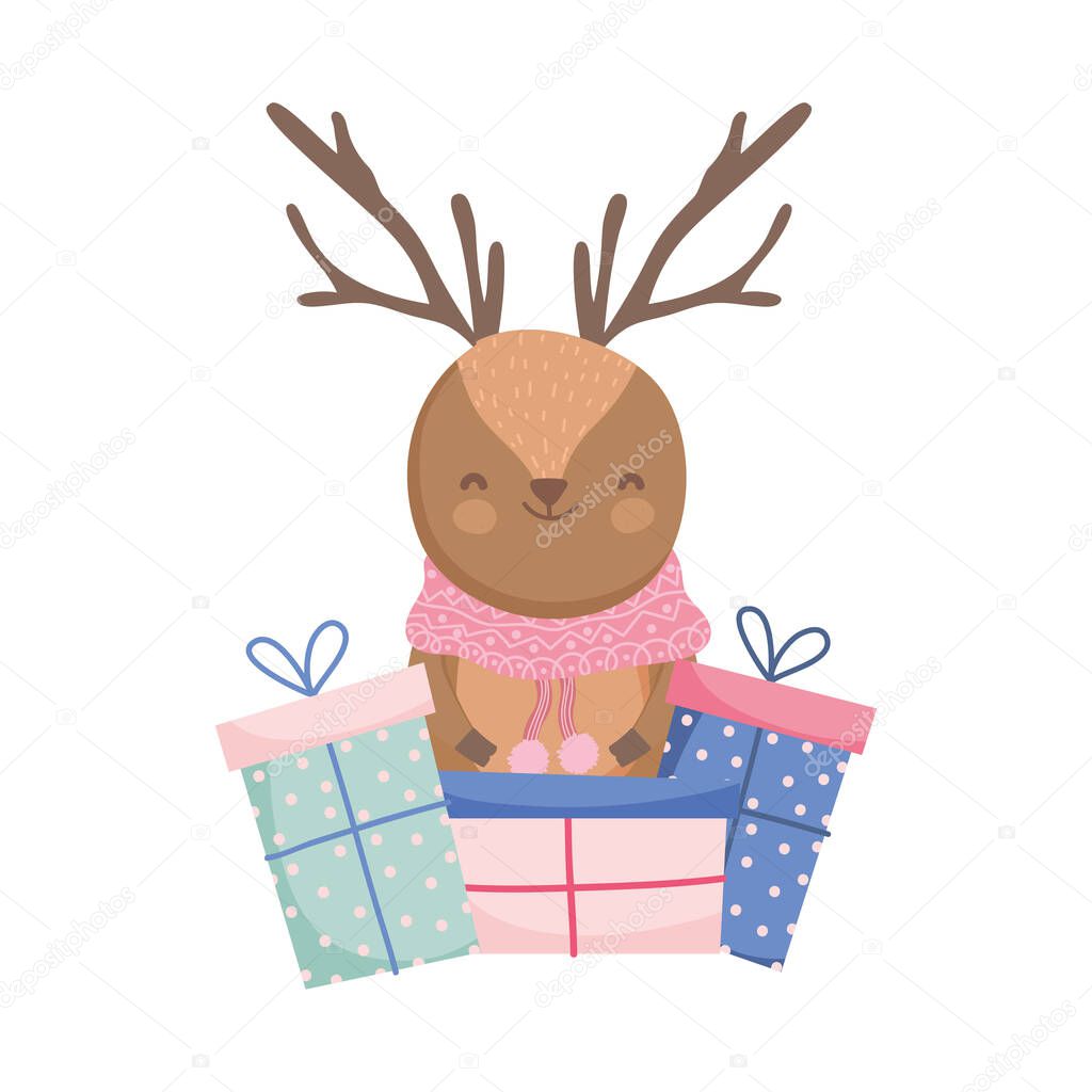 reindeer with gift boxes celebration merry christmas