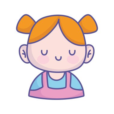 Baby shower cute little girl with ponytails hair icon vector