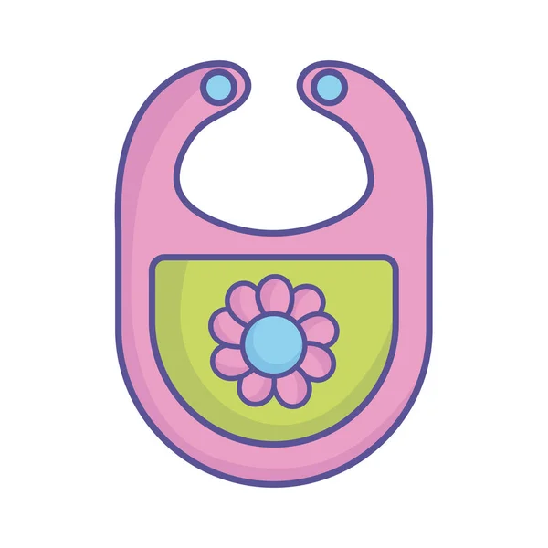 Bebê chuveiro rosa bib com ícone acessório de flor — Vetor de Stock
