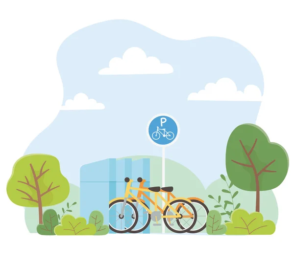 Städtische Ökologie Parken Fahrräder Transport Park Bäume Natur — Stockvektor