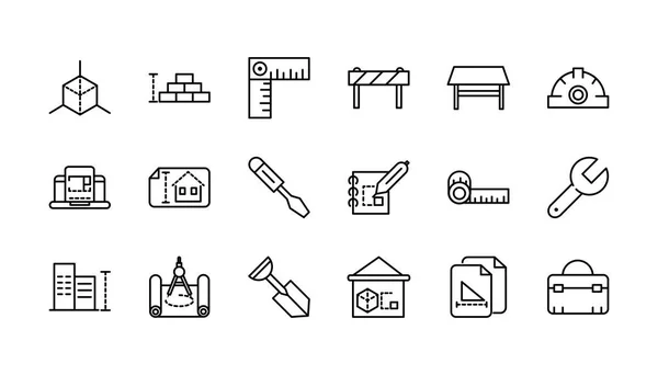 Los iconos de las herramientas de construcción de la arquitectura marcan la línea. — Vector de stock