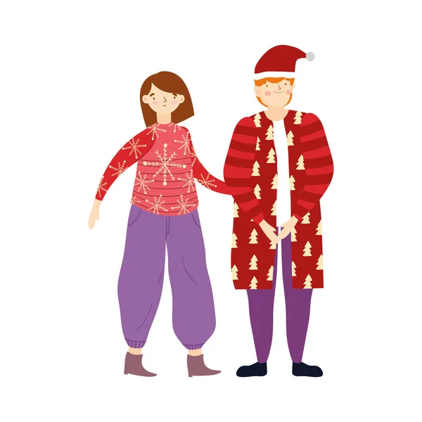 Весела різдвяна пара з теплим одягом — стоковий вектор