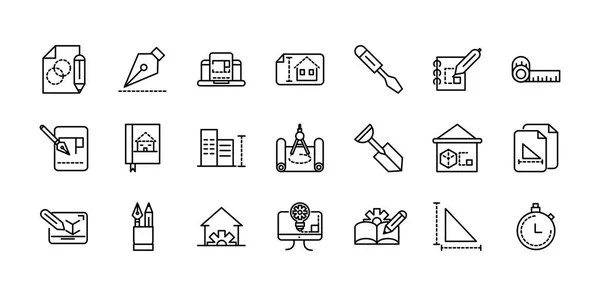 Architectuur bouwgereedschap iconen set line — Stockvector