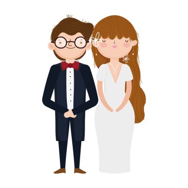 Şık takım elbiseli gelin ve damat.