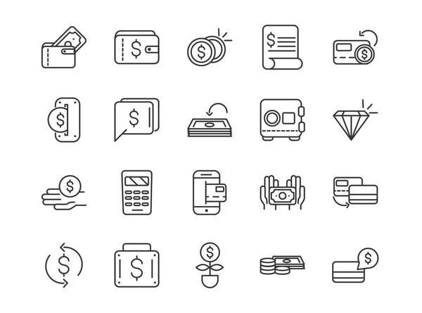 finance bank money icons set thick line