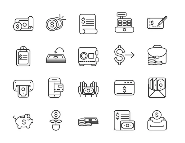 Finance bank money icons set thick line - Stok Vektor