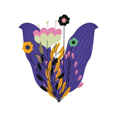 Isolated flowers and leaves drawing vector design