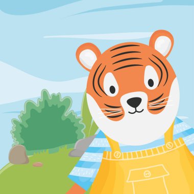 cute tiger with overalls and striped shirt fantasy fairy tale