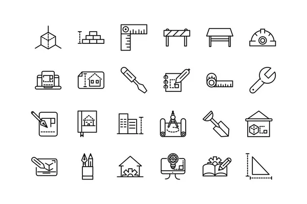 Los iconos de las herramientas de construcción de la arquitectura marcan la línea. — Archivo Imágenes Vectoriales