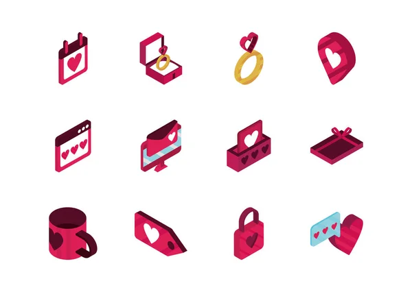 Happy valentines day isometric icons collection — стоковый вектор