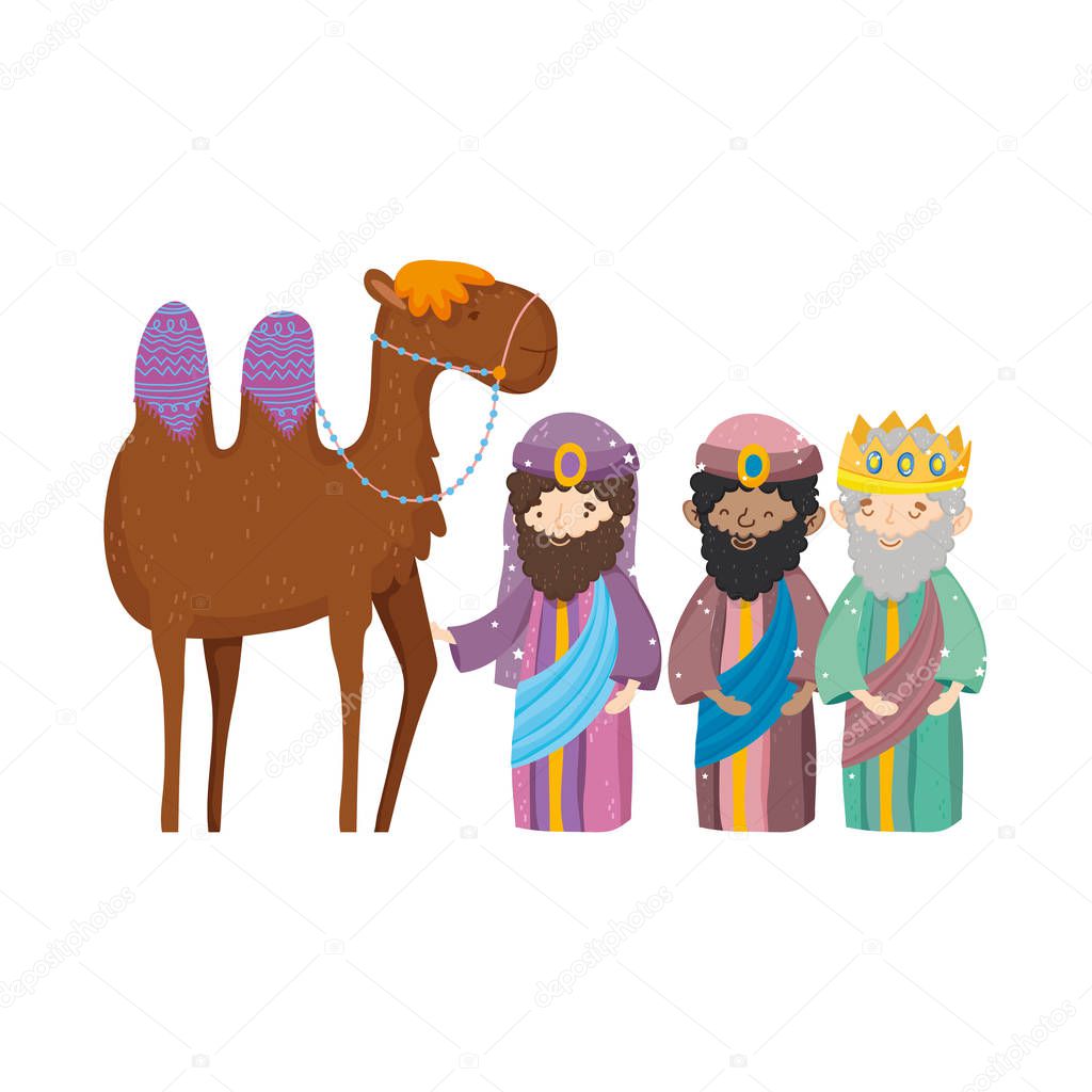 three wise kings and camel manger nativity, merry christmas