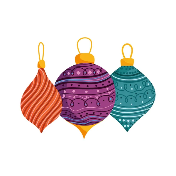 Merry christmas celebration decorative balls ornament — Vetor de Stock