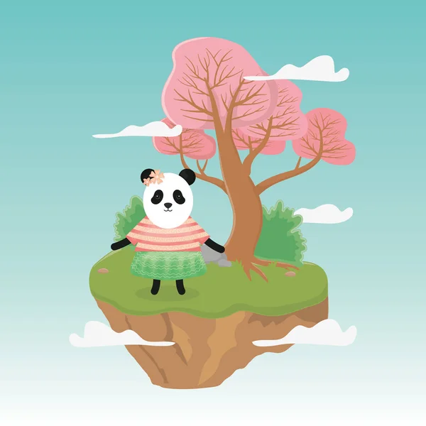 Female panda with skirt and sweater fantasy fairy tale — Vector de stock