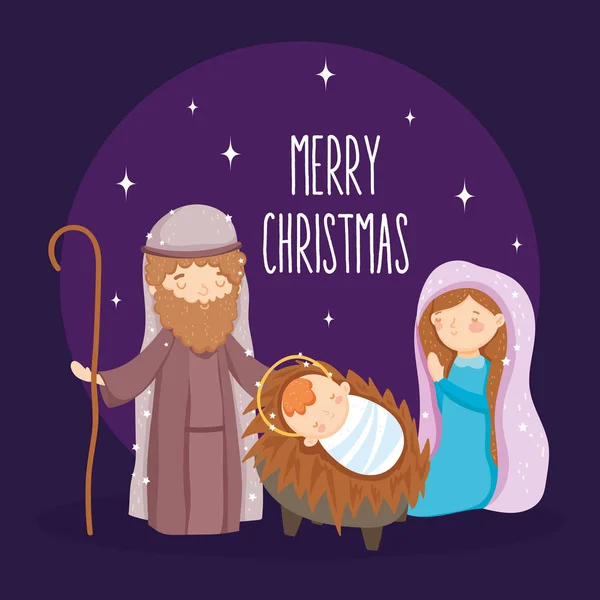 Natividad primaria de josefa y crianza de bebés, navidad de navidad. — Vector de stock