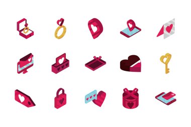 happy valentines day isometric icons collection