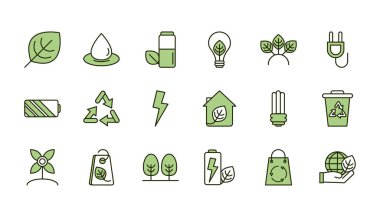 environment ecology icons collection line and fill
