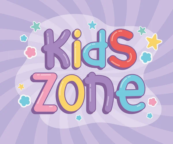 Kids area, fun font colored stars sunburst background — Stockvektor