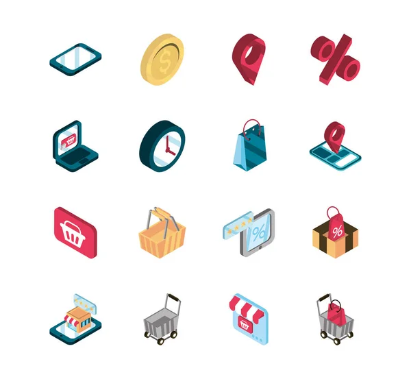 Coleção de ícones isométricos de compras online —  Vetores de Stock