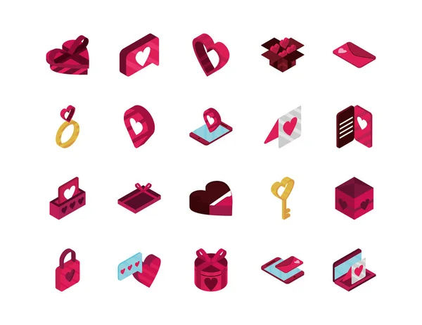 Happy valentines day isometric icons collection — Stock vektor