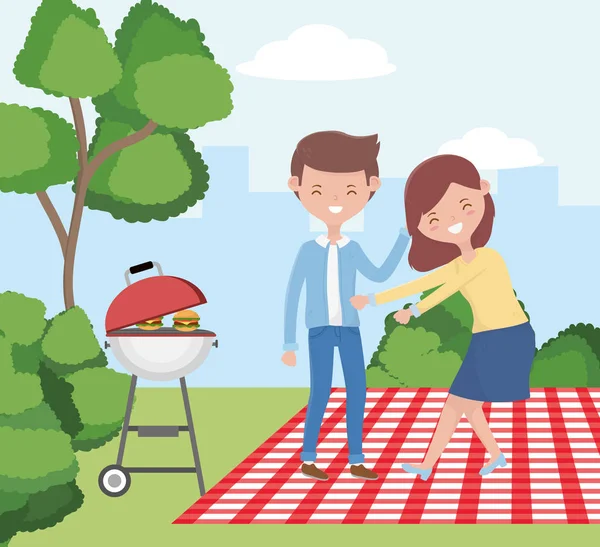 Cartoon für Frau und Mann mit Picknick-Vektor-Design — Stockvektor