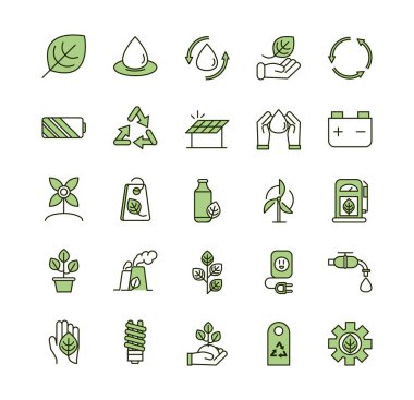 environment ecology icons collection line and fill