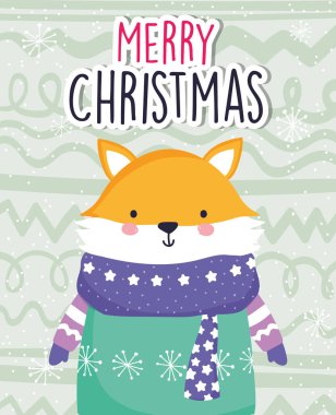 merry christmas celebration cute fox wearing scarf and sweater