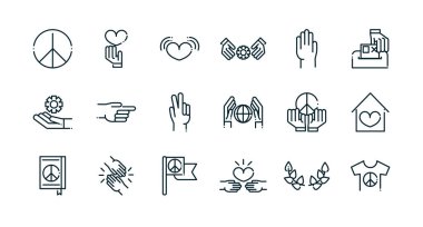 peace and human rights icons set line