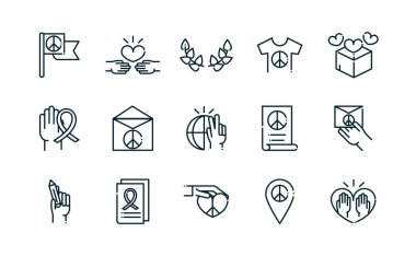peace and human rights icons set line
