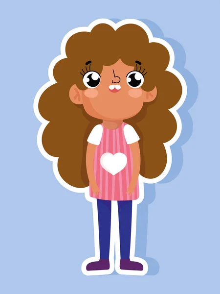 Cartoon character animation little girl sticker style — стоковый вектор