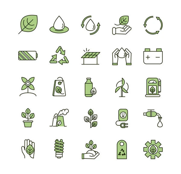 Environment ecology icons collection line and fill — Vettoriale Stock