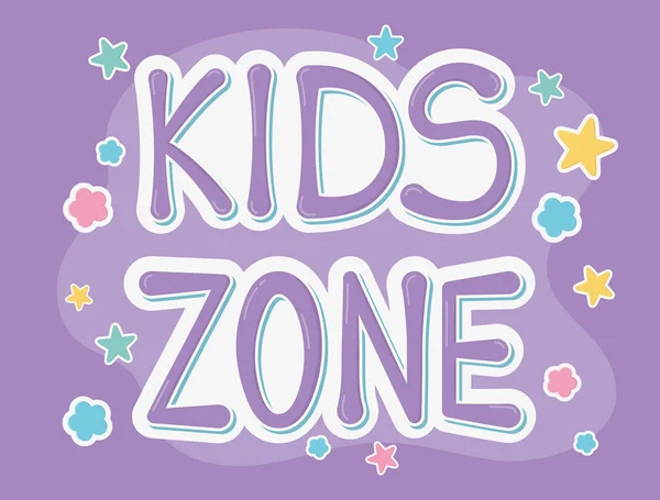 Kids zone font creativity stars purple background — Stockvector