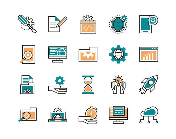 Web development icons collection line and fill — Image vectorielle