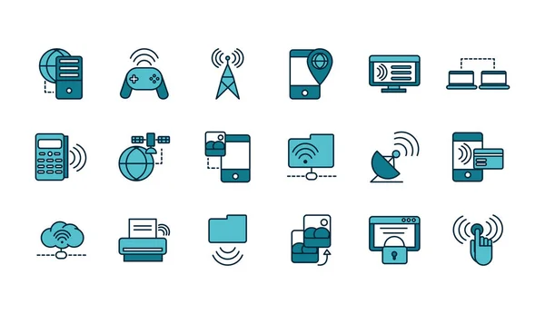 Internet of things line and fill icons set — Vetor de Stock