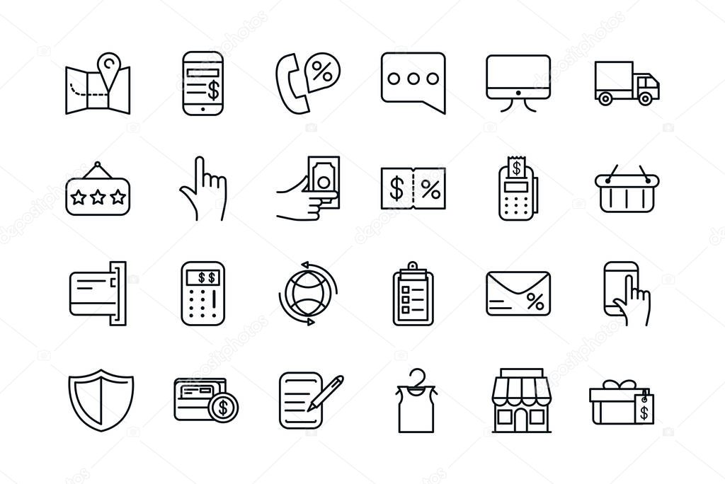 shopping commercial icons set line style