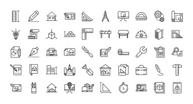 architecture construction tools icons set line clipart