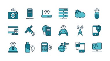 internet of things line and fill icons set