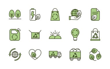 environment ecology icons collection line and fill