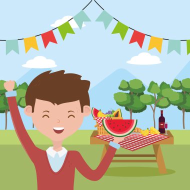 Erkek karikatürü piknik vektör tasarımına sahip