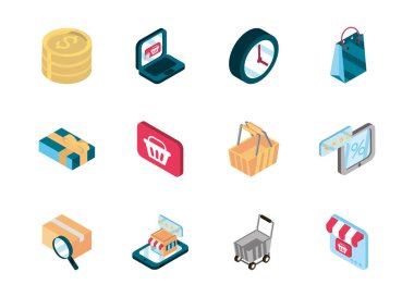 çevrimiçi alışveriş izometrik simgeleri koleksiyonu